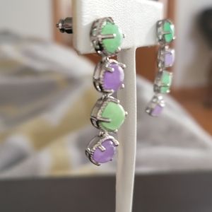 Jade earrings (green/purple) 1 1/4 inches long
